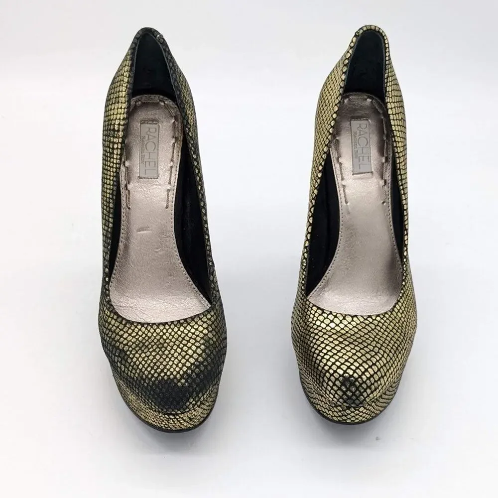 Rachel Rachel Roy Gold Black Kimi Scale Pattern Sculpted Studded Platform Size 8